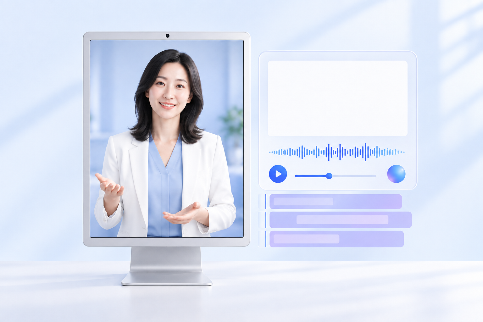 讲解者的视频窗口与语音、字幕轨